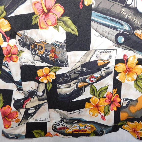 VTG alohaland hallelujah hawaiian shirts Mens 6X Pinup Girls WW2 Planes Hibiscus - Picture 8 of 11